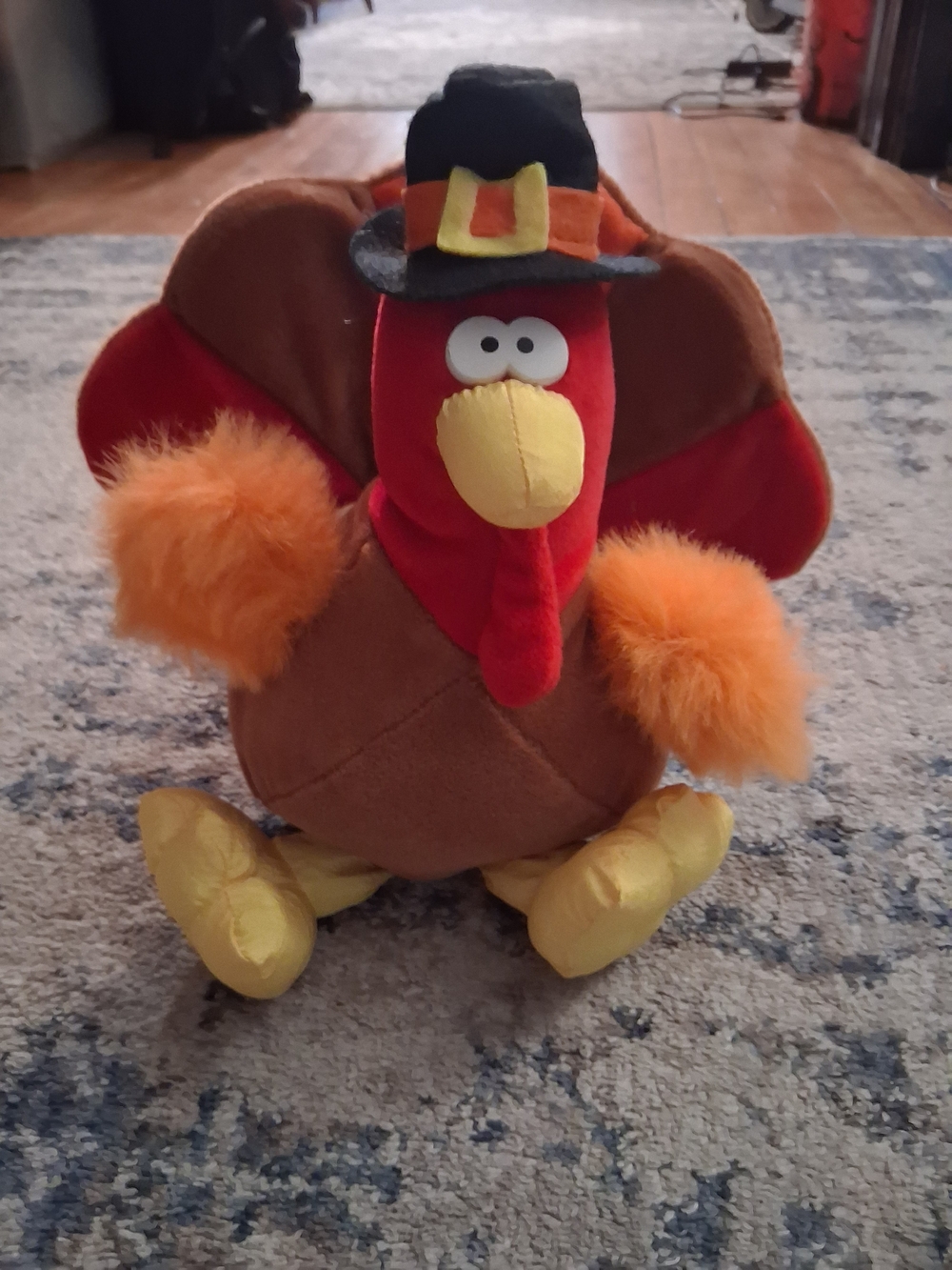 Plush Thanksgiving Turkey Decor in Brown, Red & Orange